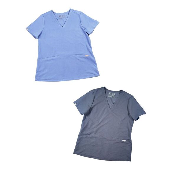 Figs Tops - Lot Of 2 Figs Technical Collection 2 Pocket Scrub Tops 1-Blue & 1-Black Sz Med